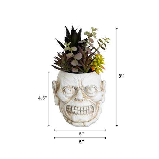 8" Artificial Halloween Succulent Garden in Zombie Halloween Planter